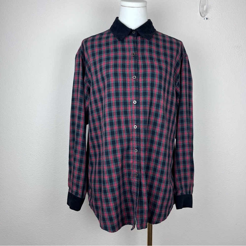 Talbots Shirt Womens Medium Tartan Plaid Velvet Collar Country Preppy Academia